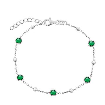 Emerald Bezel Bead Chain Bracelet