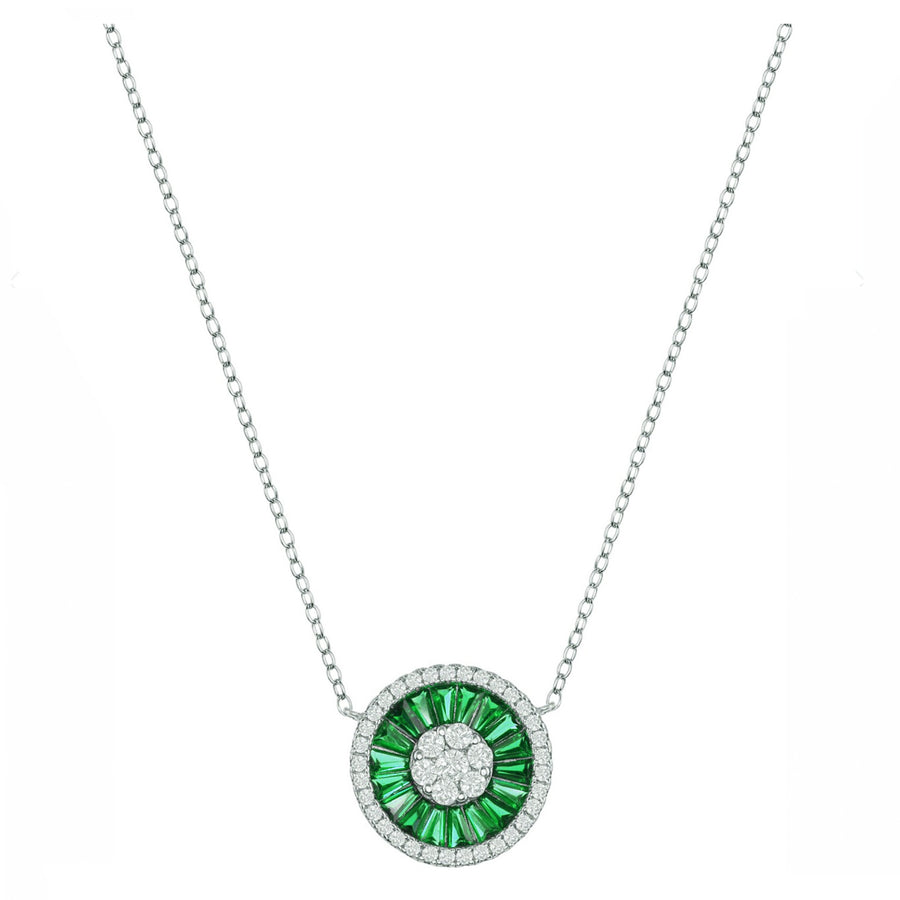 Baguette Emerald Sparkle Disc Necklace