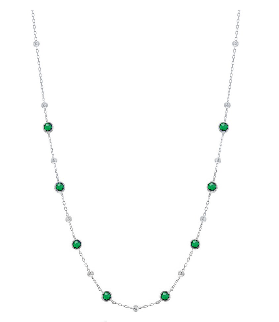 Emerald Bezel Bead Chain Necklace