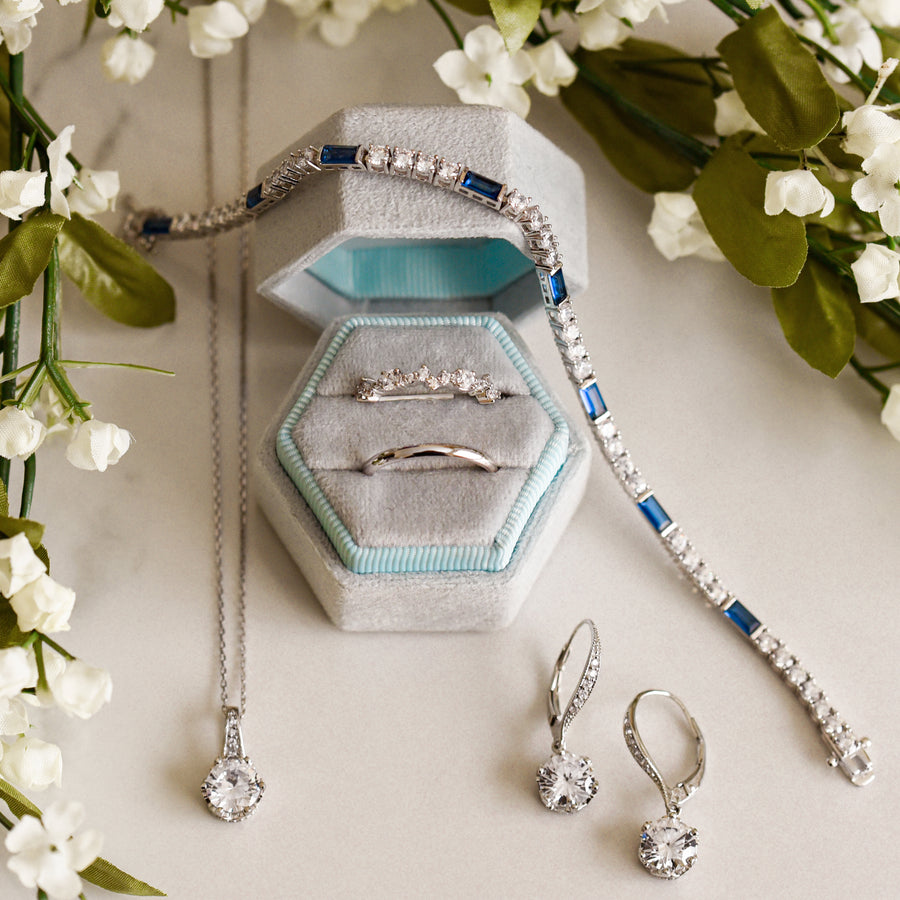 Round and Emerald-Cut Blue Sapphire Tennis Bracelet