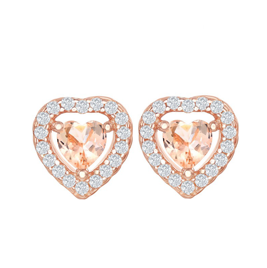 Morganite Heart Halo Stud Earrings