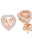 Morganite Heart Halo Stud Earrings