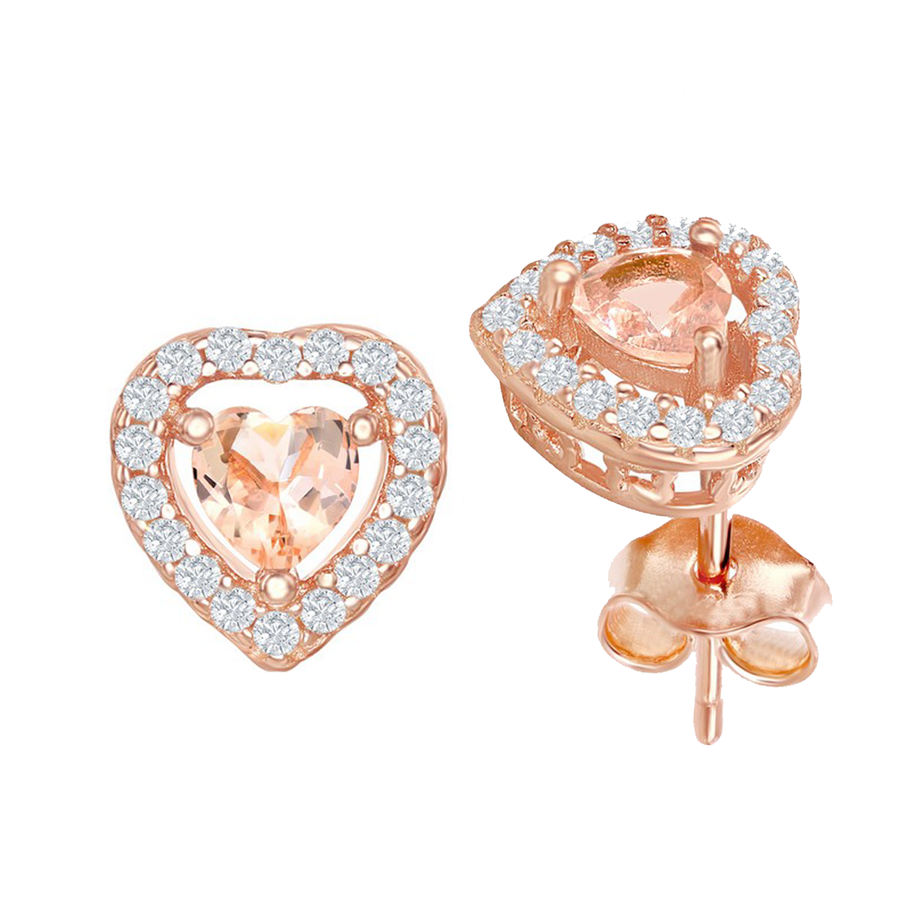 Morganite Heart Halo Stud Earrings