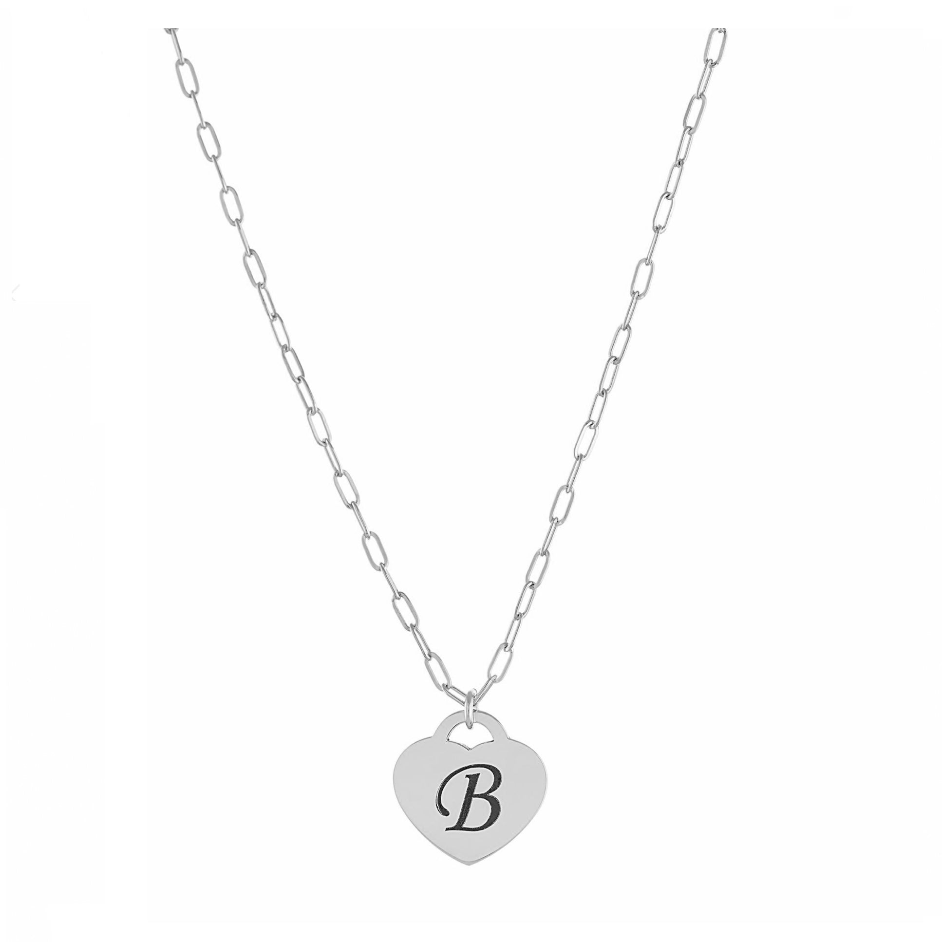Personalized Initial Heart Paperclip Chain Necklace