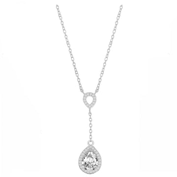 Pear-Shaped Halo Drop Lariat Necklace