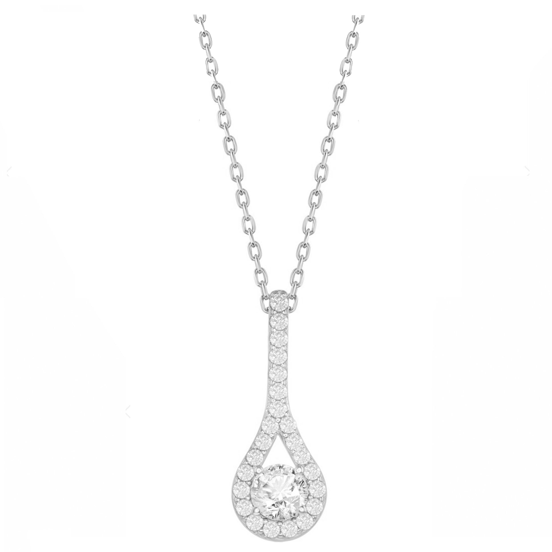 Elongated Pear Halo Drop Necklace