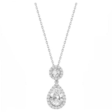 Round and Pear-Shaped Halo Drop Necklace