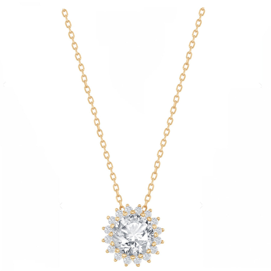 Round Halo Starburst Drop Necklace