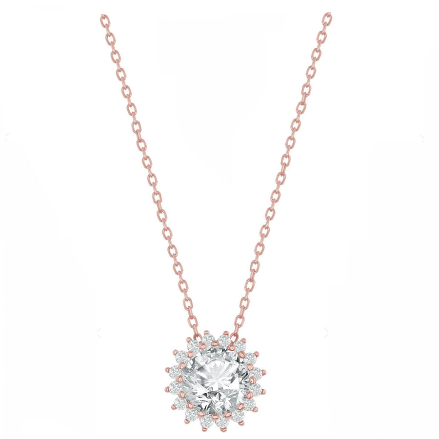 Round Halo Starburst Drop Necklace