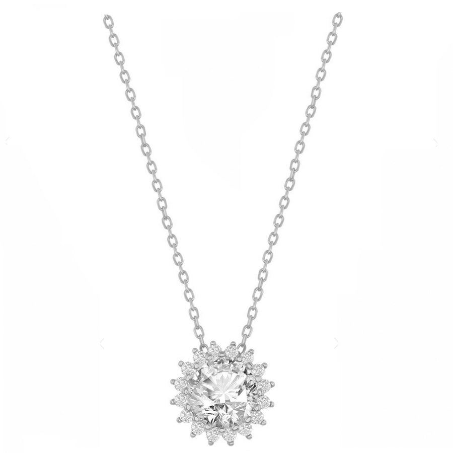 Round Halo Starburst Drop Necklace