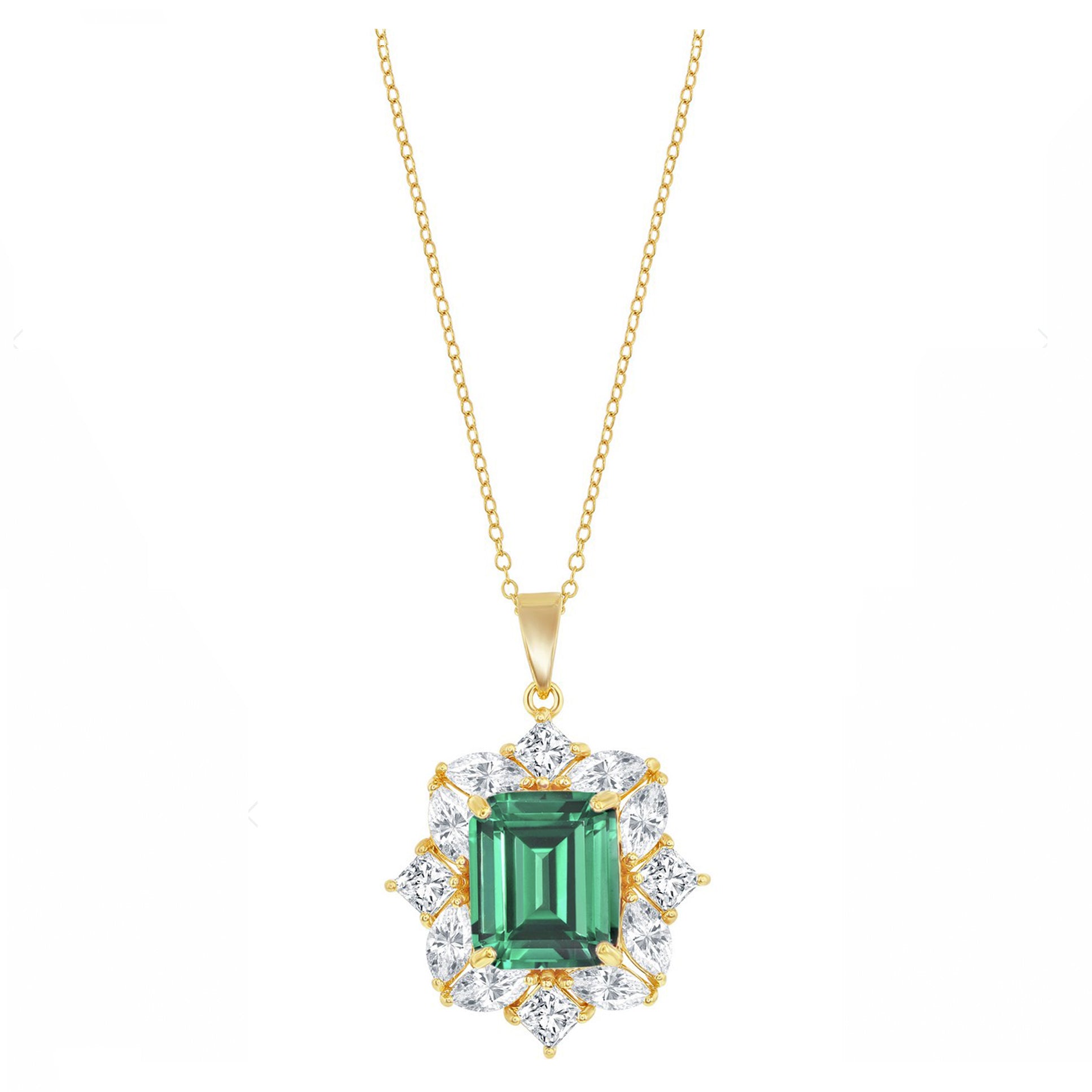 Asscher Emerald Sparkle Drop Necklace
