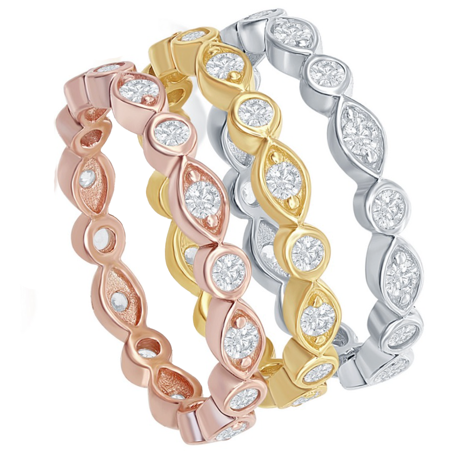Tri-Color Marquise &amp; Round Eternity Band Set