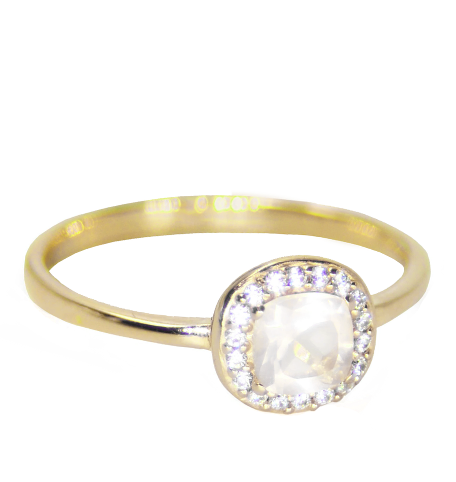 Mini Gold Moonstone Halo Ring