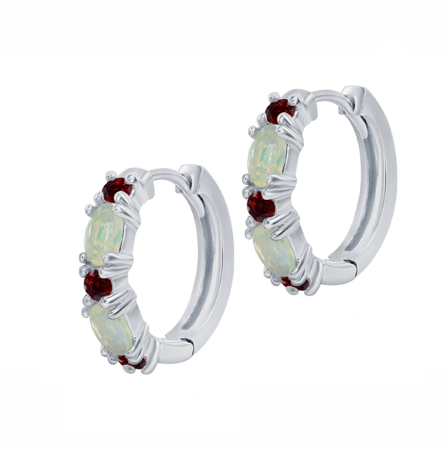 Garnet and Opal Hoop Earrings
