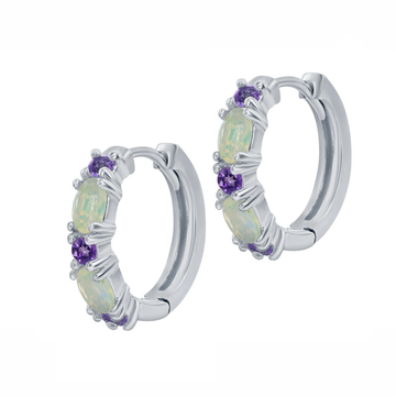 Amethyst and Opal Hoop Earrings