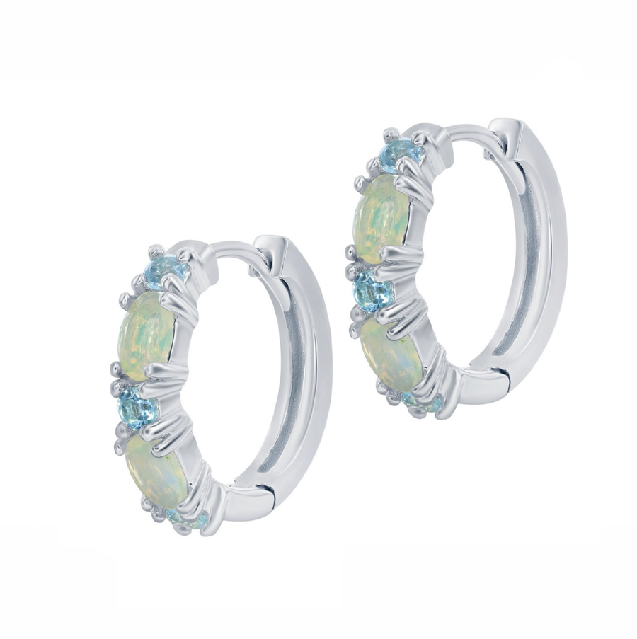 Blue Topaz and Opal Hoop Earrings