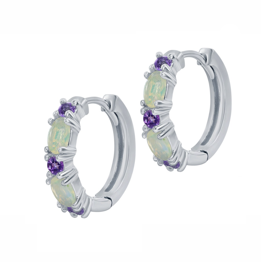 Amethyst and Opal Hoop Earrings