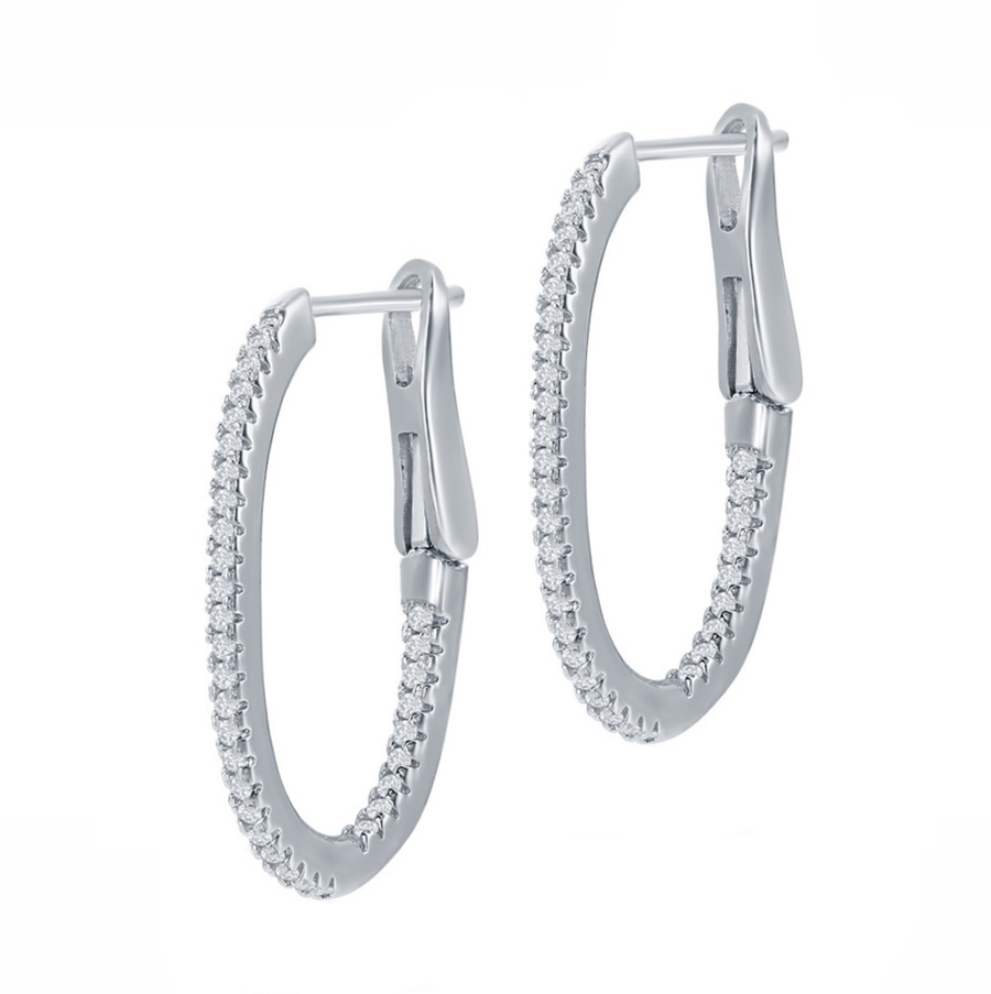 Oval Sparkle Hoops Earrings
