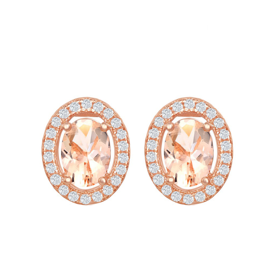 Morganite Oval Halo Stud Earrings