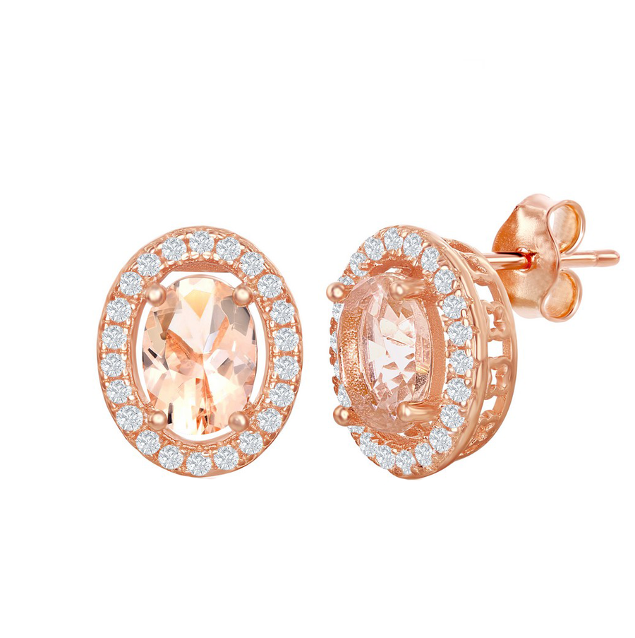 Morganite Oval Halo Stud Earrings