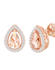 Morganite Pear Halo Stud Earrings