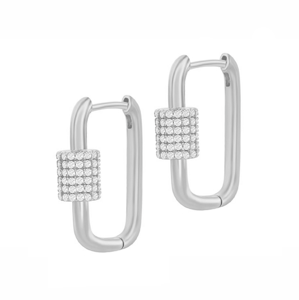 Pave Paperclip Hoop Earrings