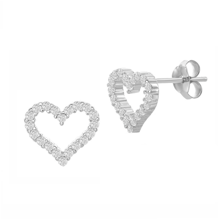 Mini Pave Heart Outline Stud Earrings