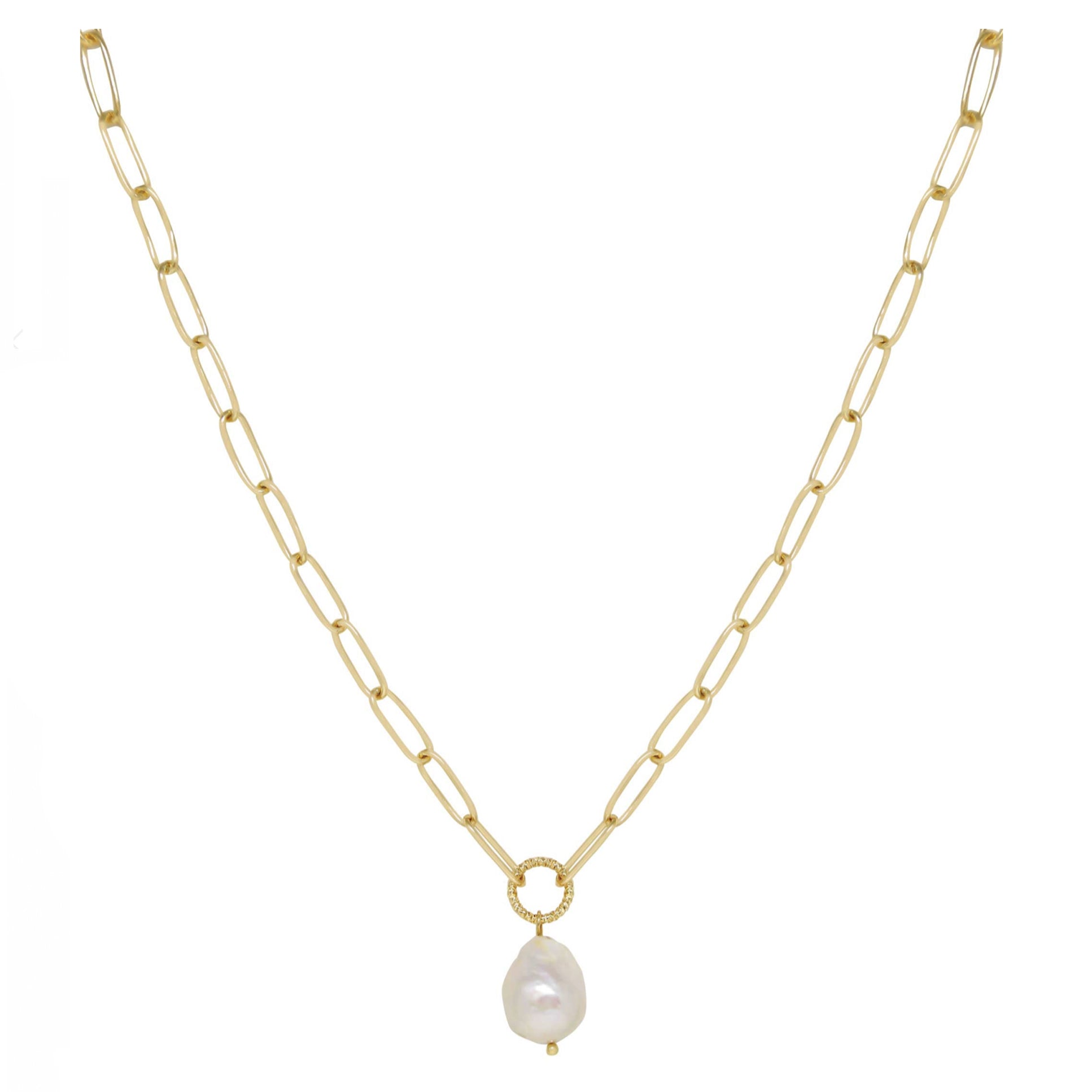 Pearl Drop Paperclip Chain Necklace
