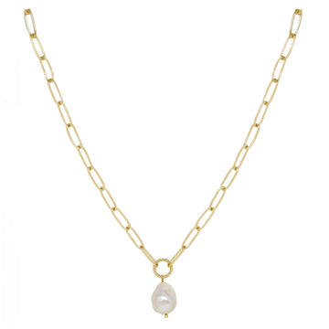 Pearl Drop Paperclip Chain Necklace