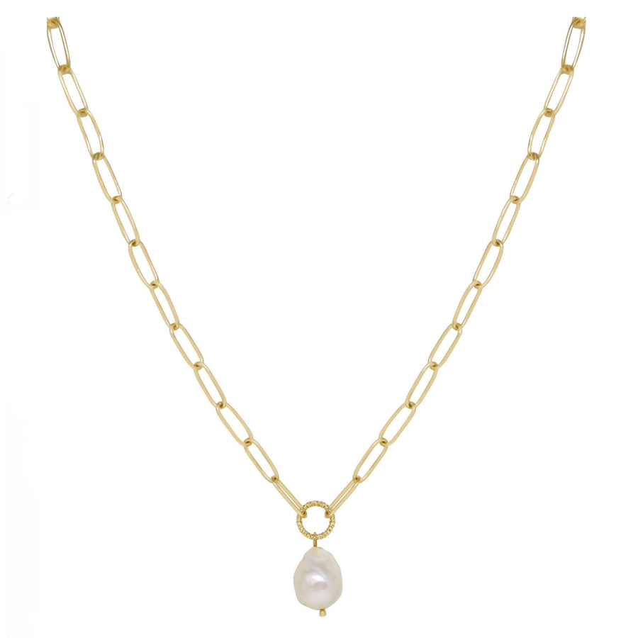 Pearl Drop Paperclip Chain Necklace