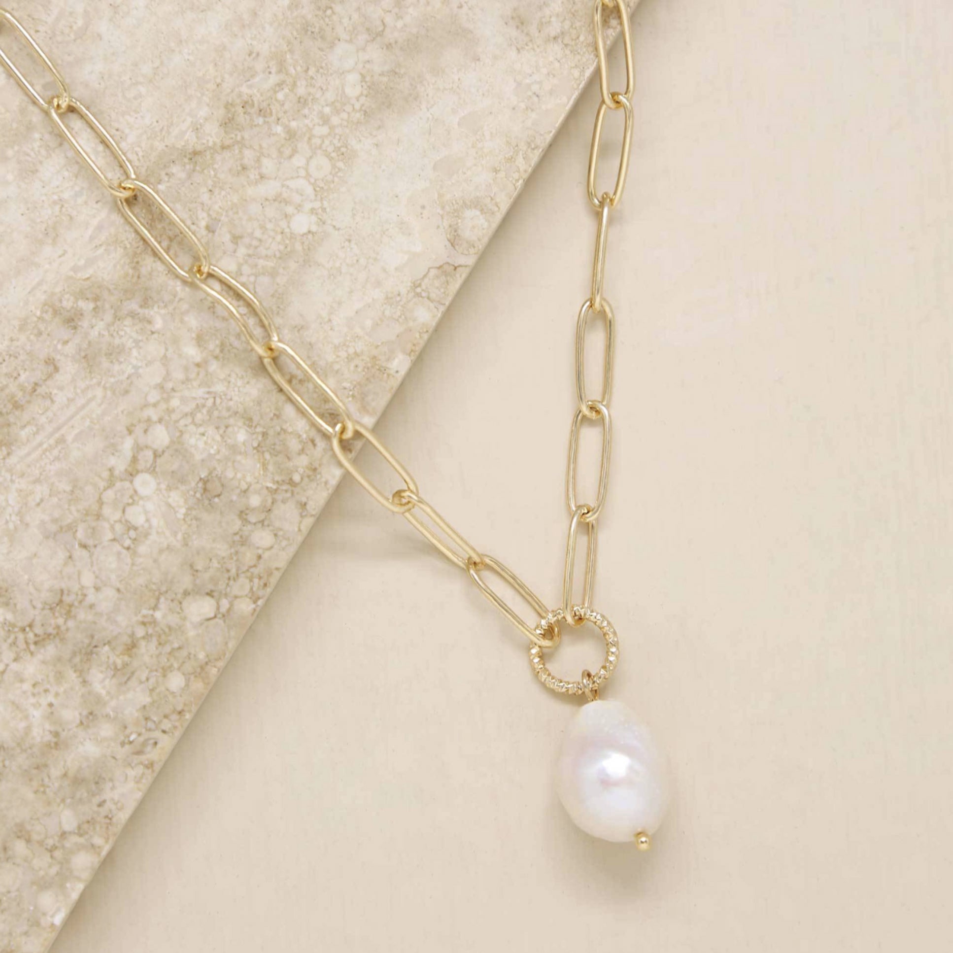 Pearl Drop Paperclip Chain Necklace