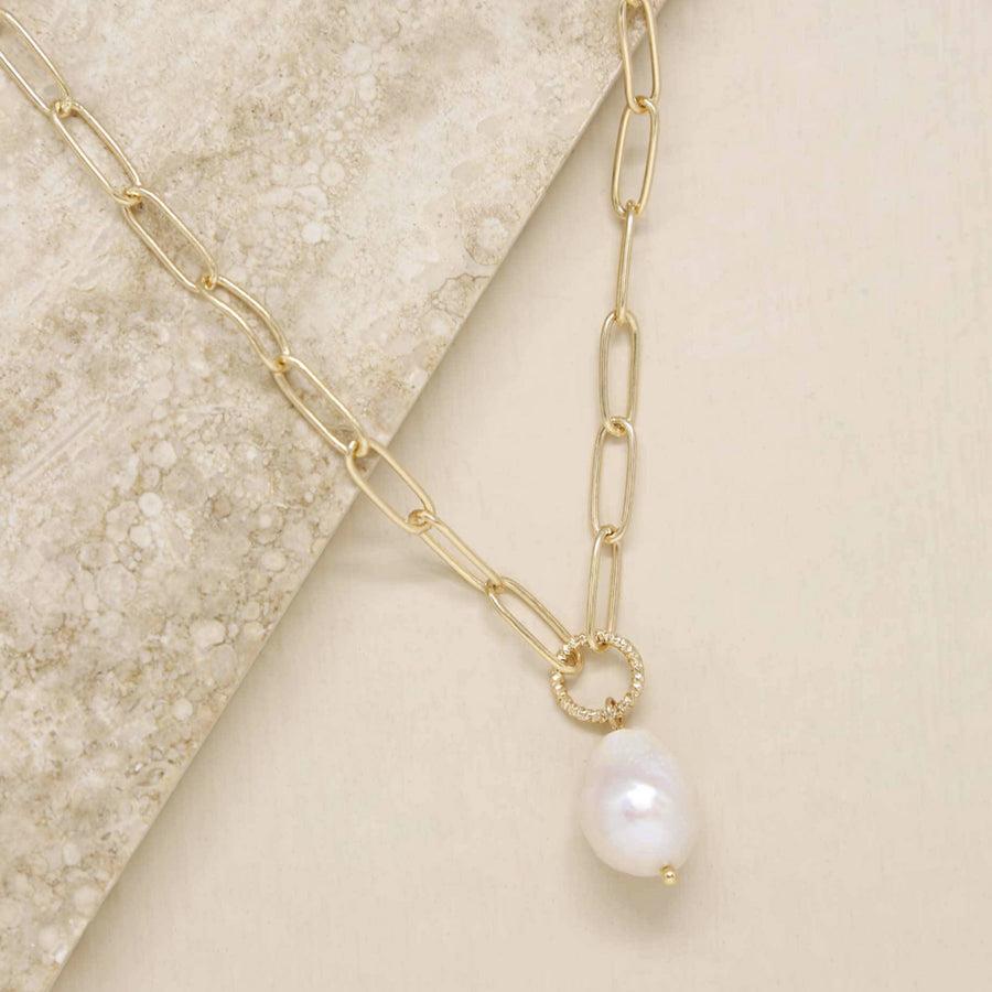 Pearl Drop Paperclip Chain Necklace