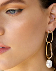 Double Link Pearl Drop Earrings