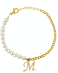 Personalized Pearl and Curblink Chain Initial Bracelet