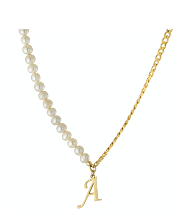 Personalized Pearl and Curblink Chain Initial Necklace