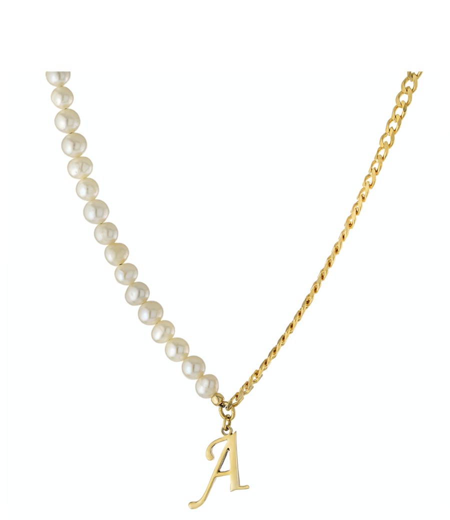 Personalized Pearl and Curblink Chain Initial Necklace