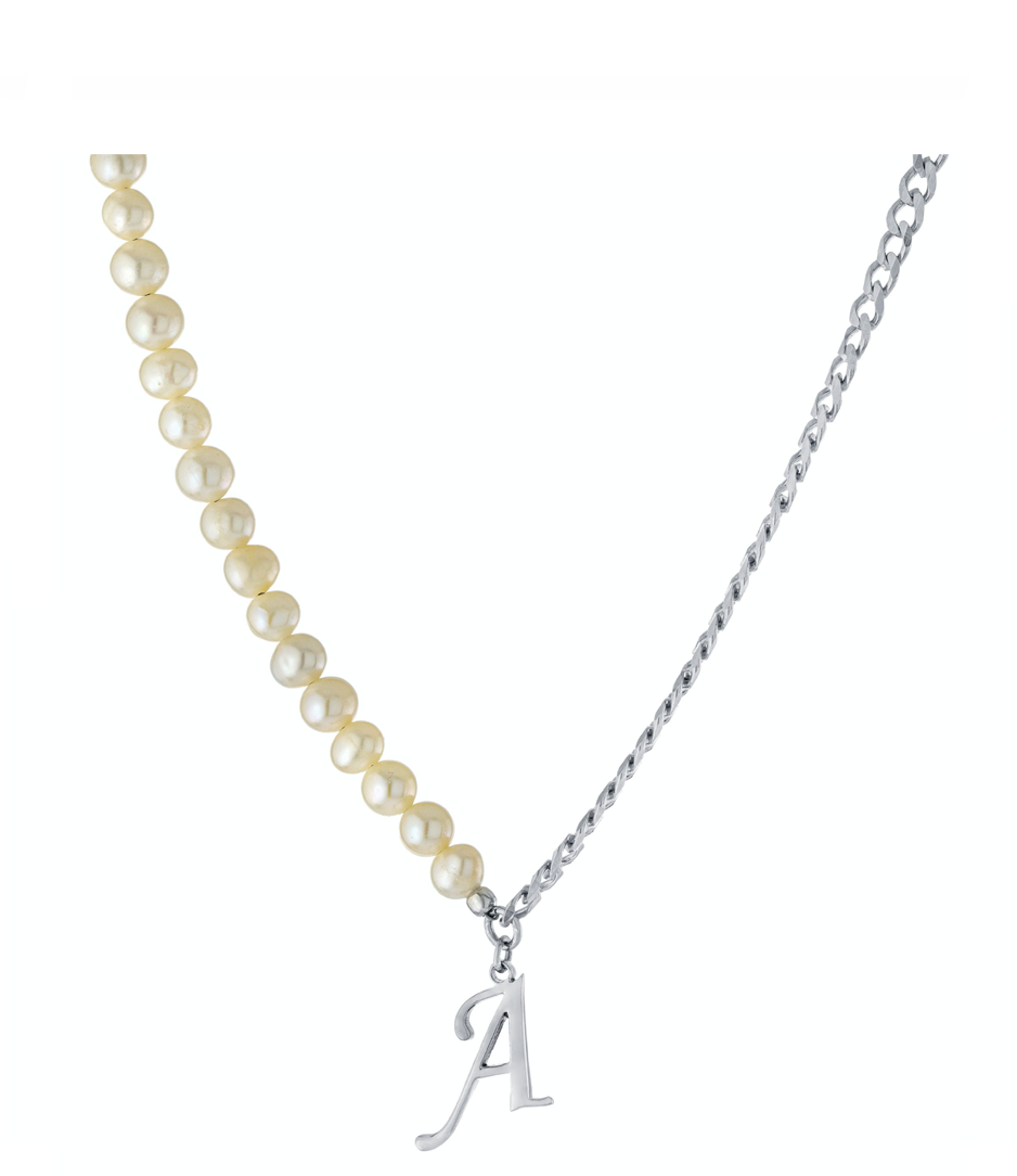 Personalized Pearl and Curblink Chain Initial Necklace