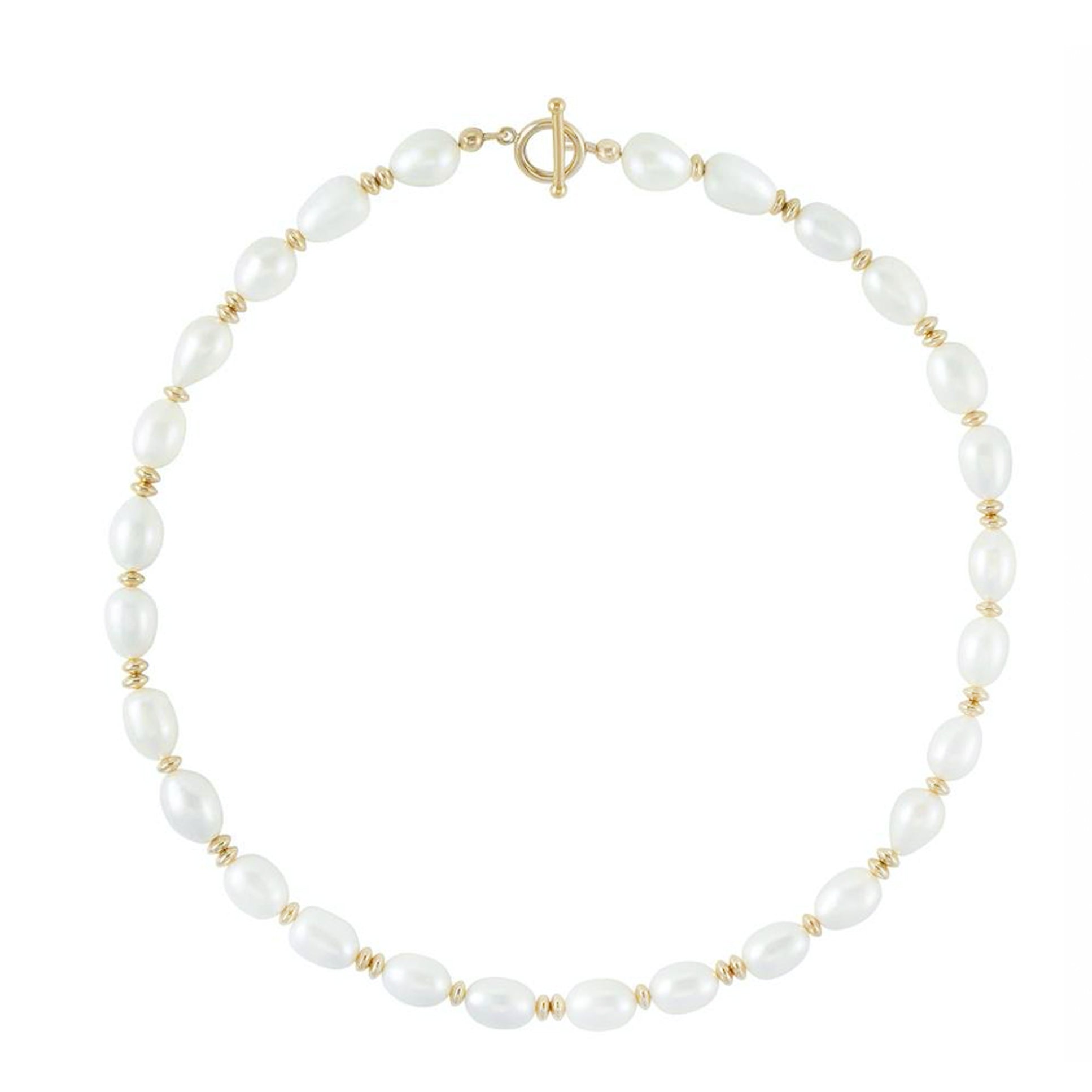 Gold Beaded and Pearl Toggle Necklace