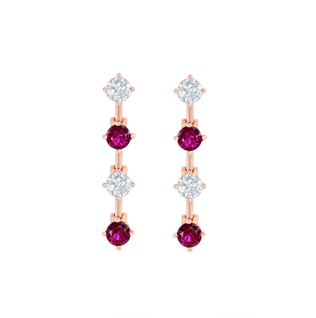 Round CZ and Ruby Bar Earrings