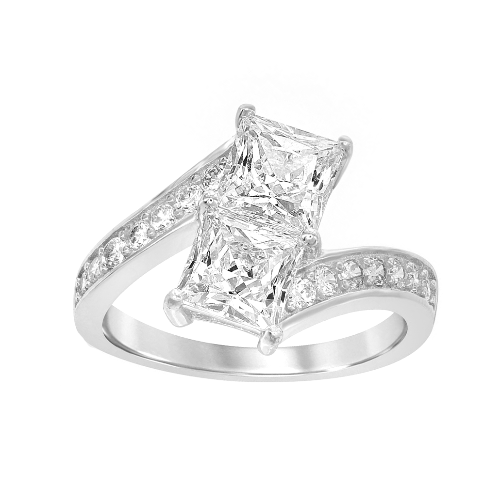 Pave Double Princess-Cut Bypass Ring
