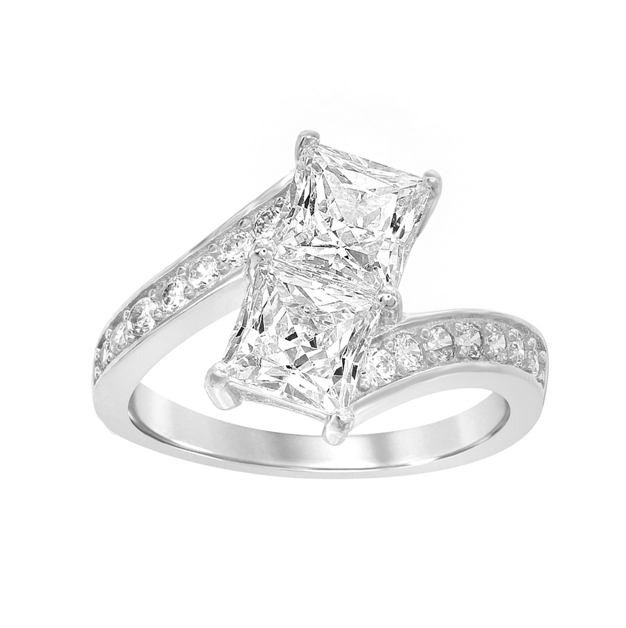Pave Double Princess-Cut Bypass Ring