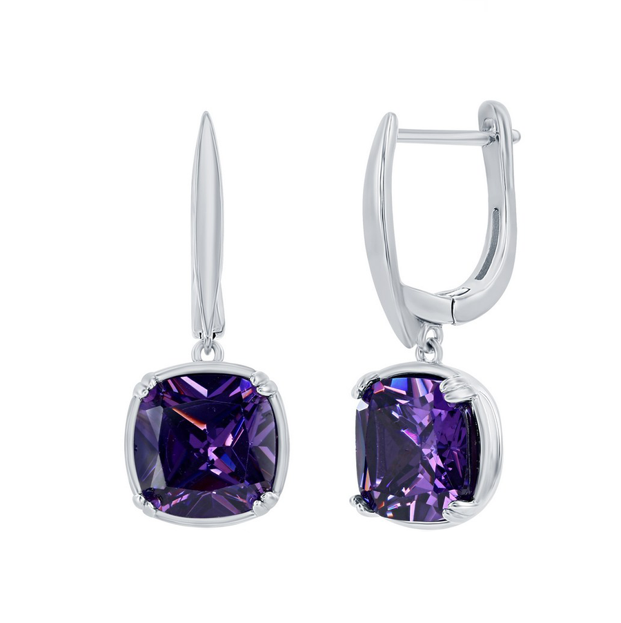 Amethyst Cushion Drop Earrings