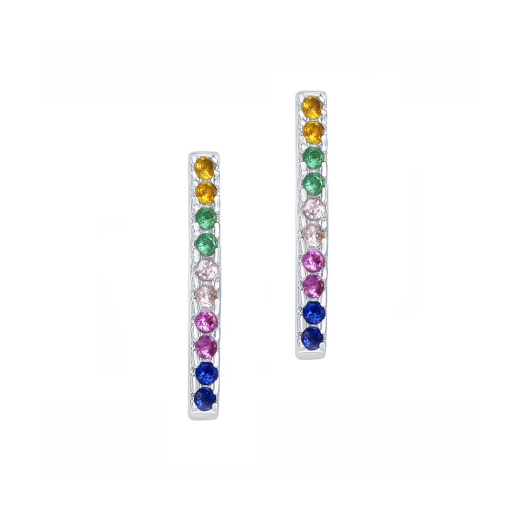Rainbow Micro Pave Bar Stud Earrings