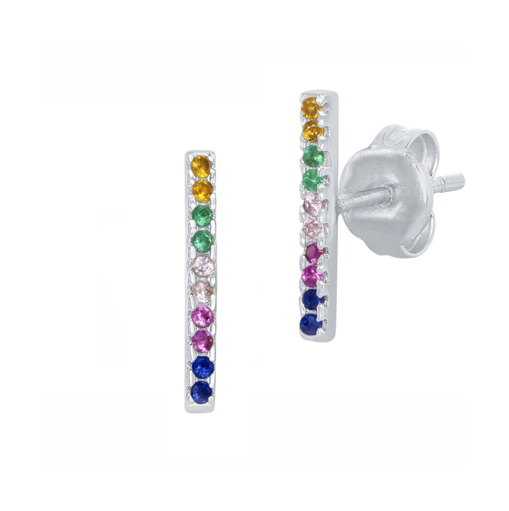 Rainbow Micro Pave Bar Stud Earrings