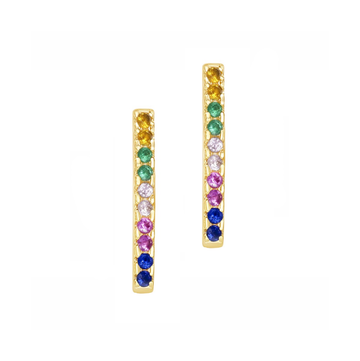 Rainbow Micro Pave Bar Stud Earrings
