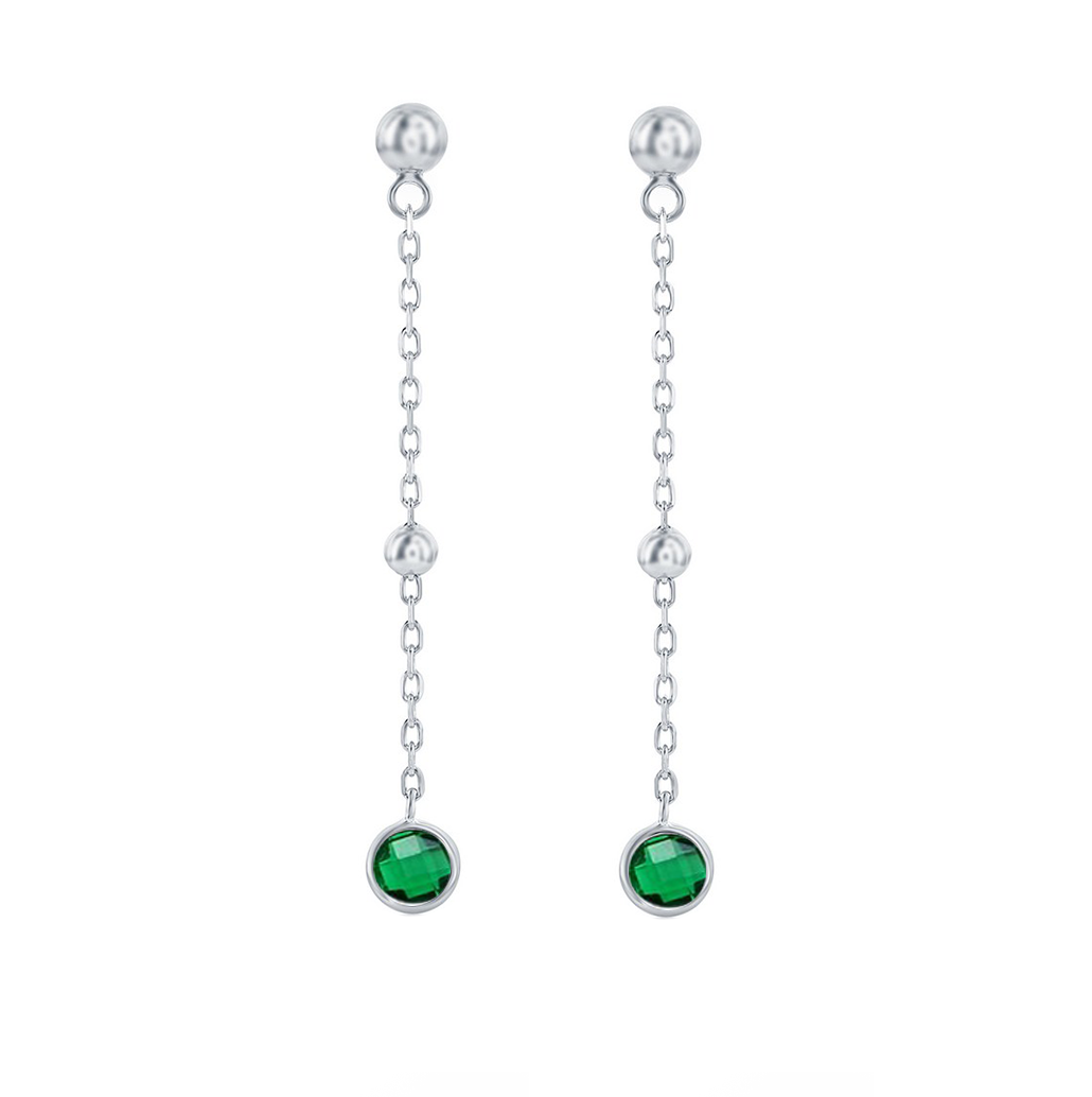 Emerald Bezel Bead Chain Earrings
