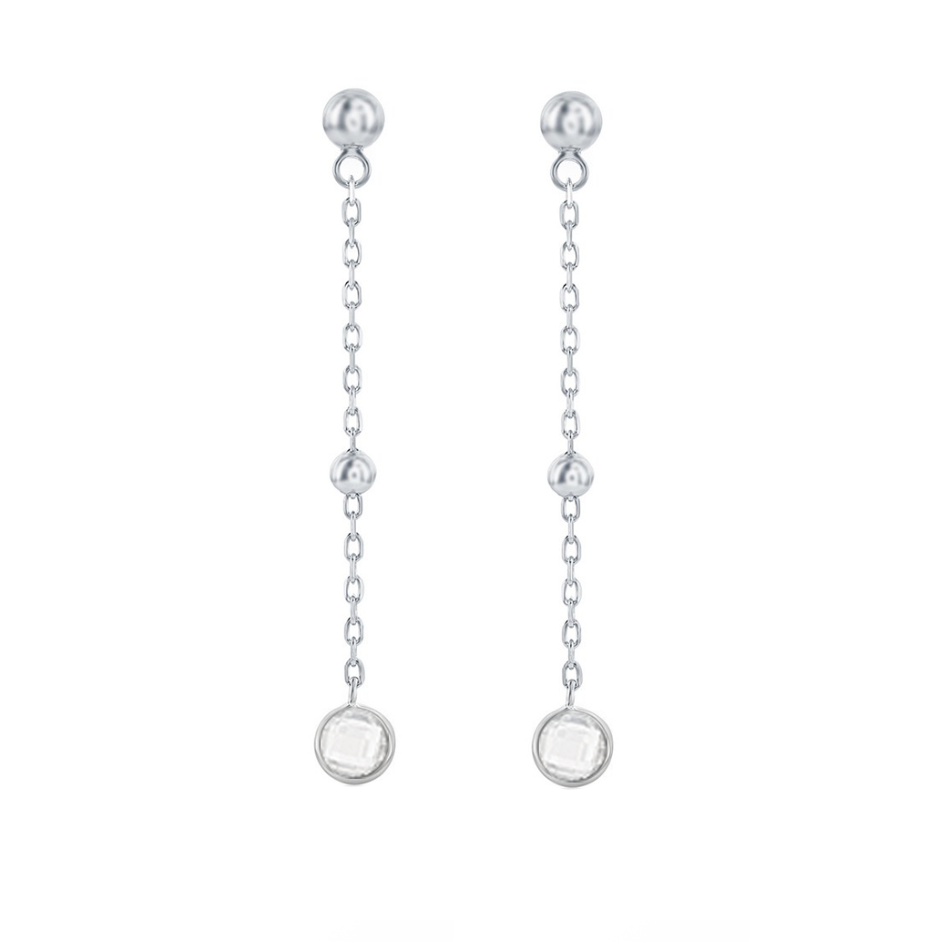 CZ Bezel Bead Chain Earrings