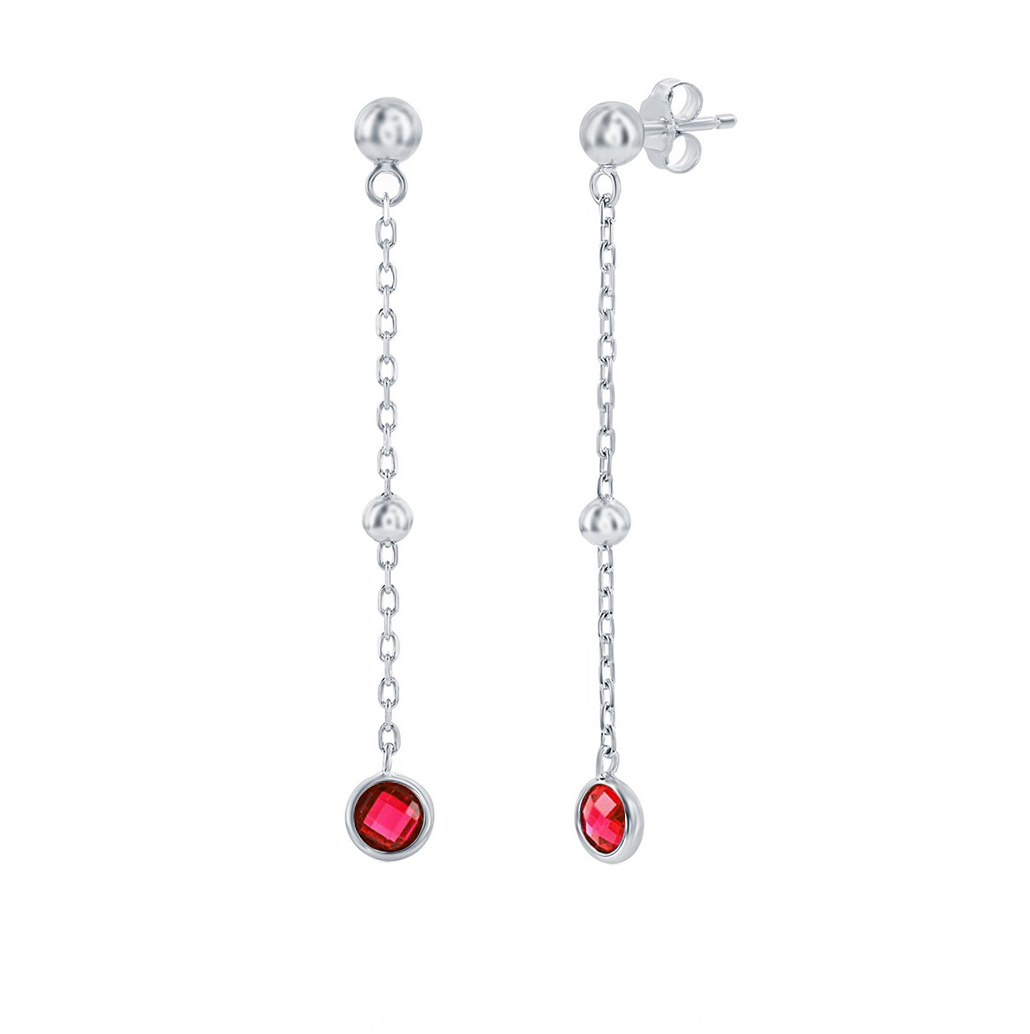 Ruby Bezel Bead Chain Earrings