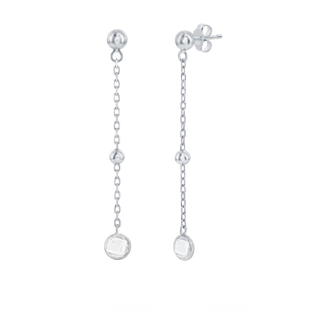 CZ Bezel Bead Chain Earrings