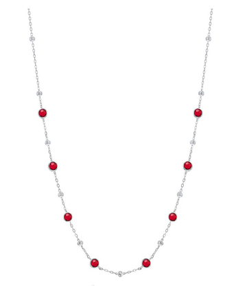 Ruby Bezel Bead Chain Necklace